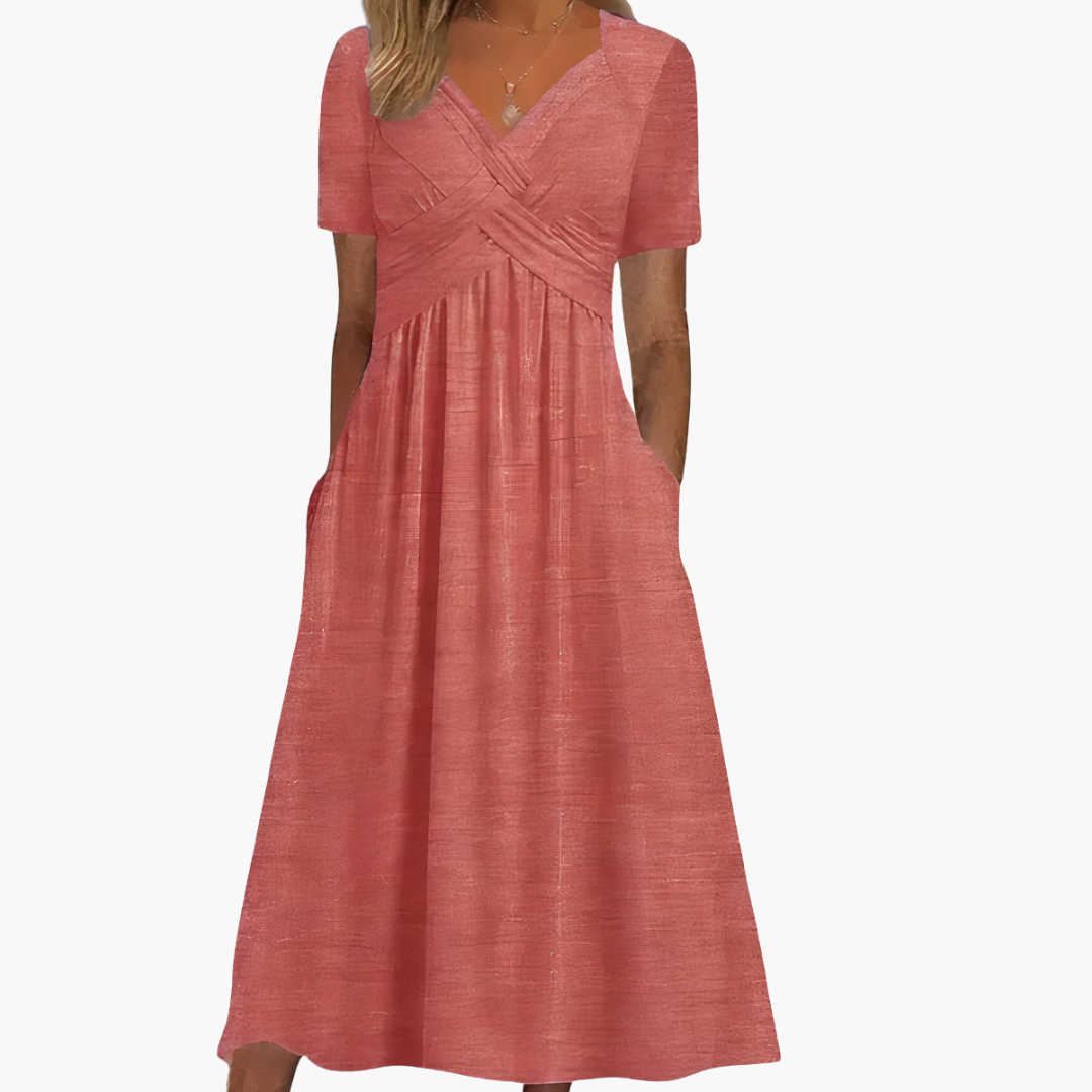 Morgan & Brooke | Black V-Neck A-Line Stretch Jersey Dress