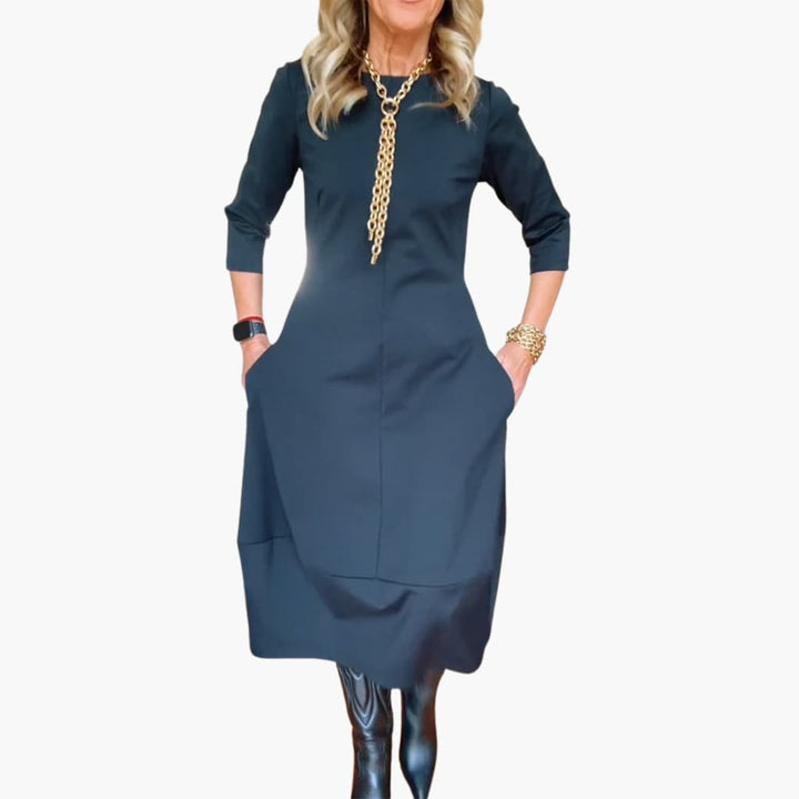 Morgan & Brooke | Black Belted Silk Midi Dress