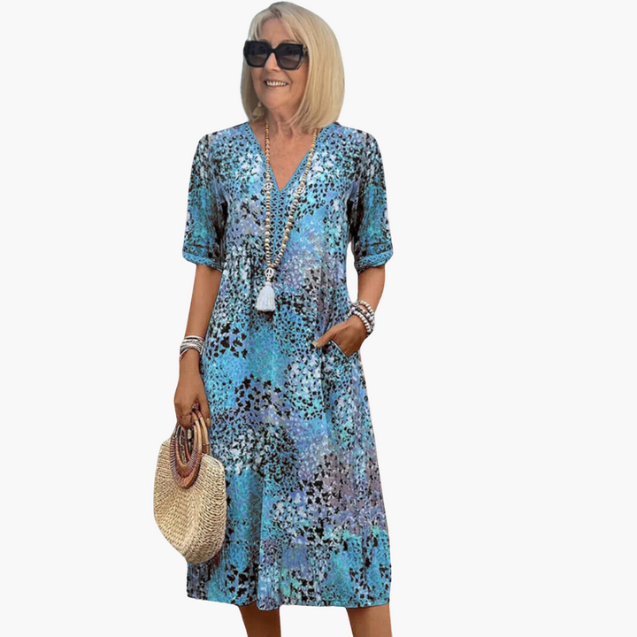 Morgan & Brooke | Multi-Color Floral Print A-Line Cotton Dress