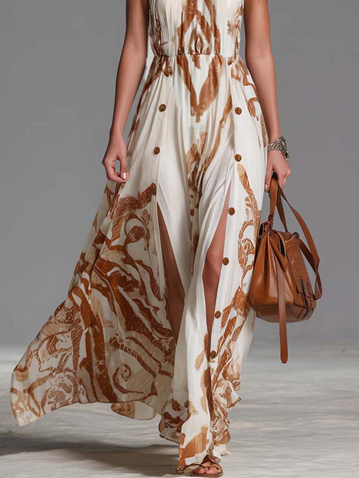 Morgan & Brooke | Off-White Chiffon Halter Neck Casual Dress