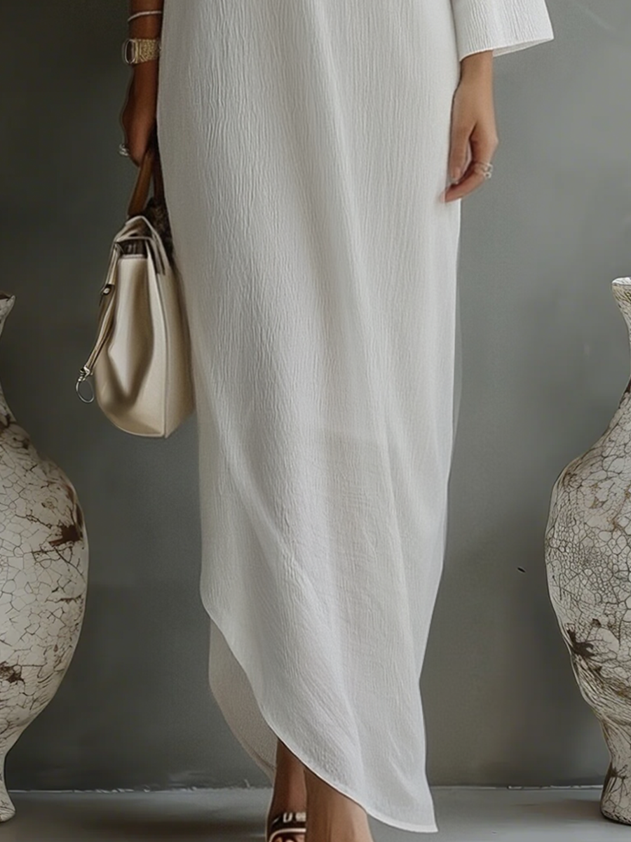 Morgan & Brooke | Ivory White Cotton-Linen Blend Dress