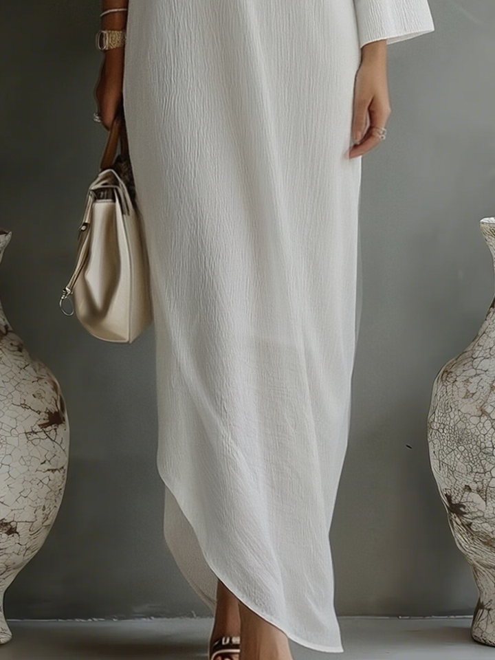 Morgan & Brooke | Ivory White Cotton-Linen Blend Dress