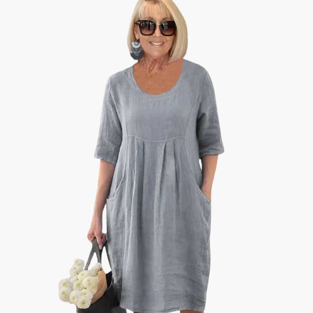 Morgan & Brooke | Ivory Button-Front Patch-Pocket Linen-Blend Dress