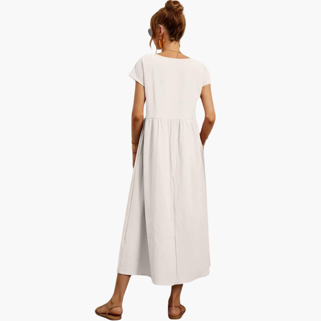 Morgan & Brooke | Ivory Relaxed Fit Belted Cotton-Blend Dress