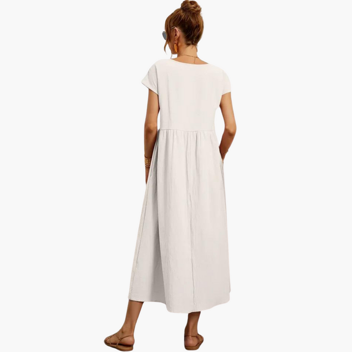 Morgan & Brooke | Ivory Relaxed Fit Belted Cotton-Blend Dress