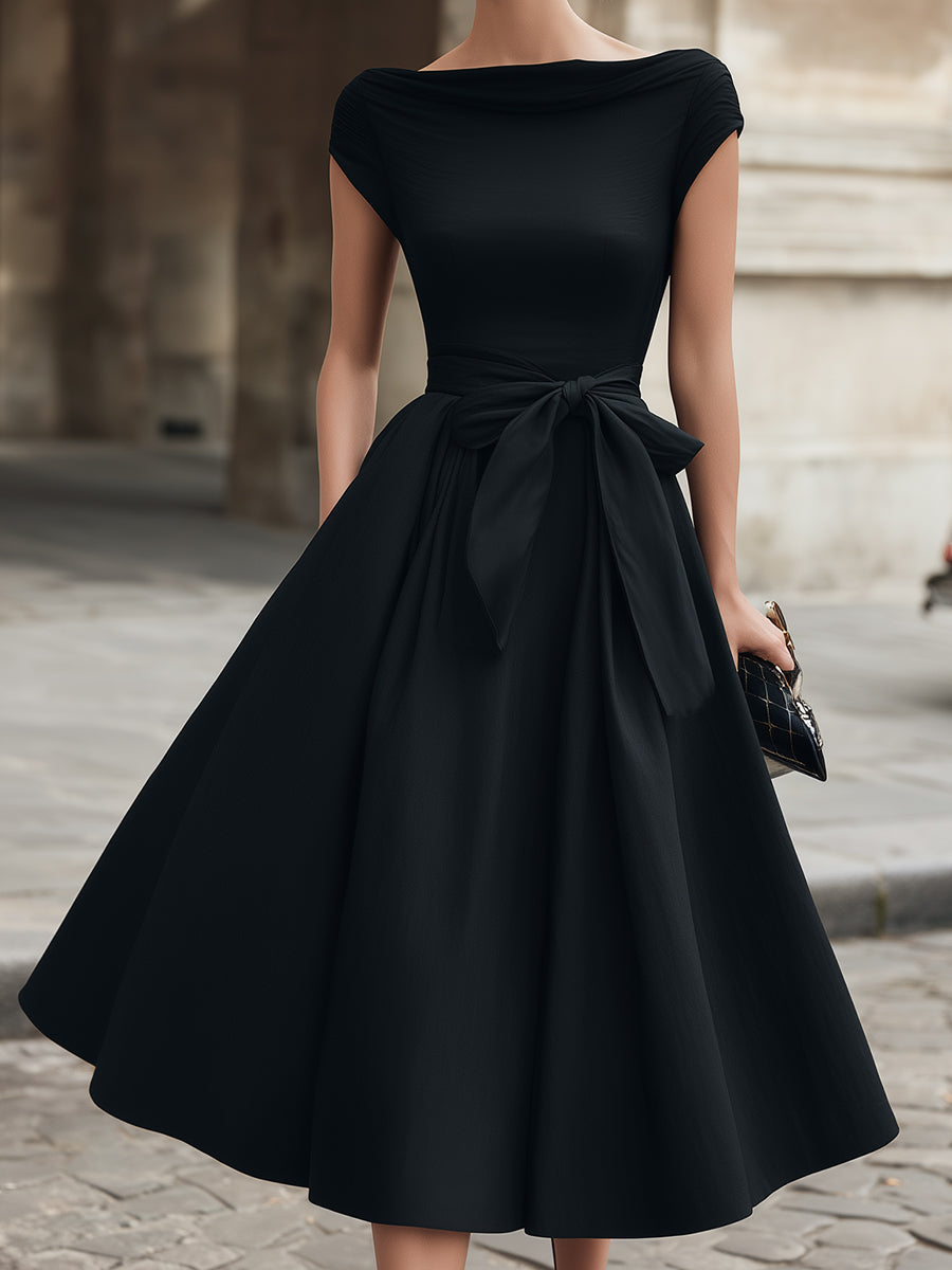 Morgan & Brooke | Cap-Sleeve Bow-Waist Midi Dress