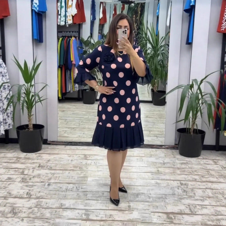 Morgan & Brooke | Pleated Polka Dot Midi Dress