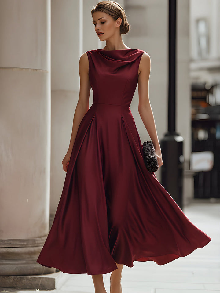 Morgan & Brooke | Ivory Draped Defined-Waist Midi Dress
