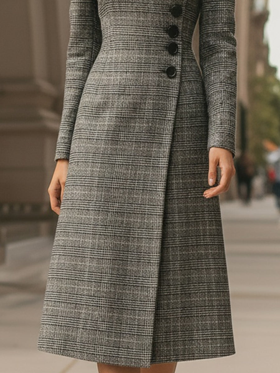 Morgan & Brooke | Plaid Asymmetric-Hem Button-Front Woven Dress