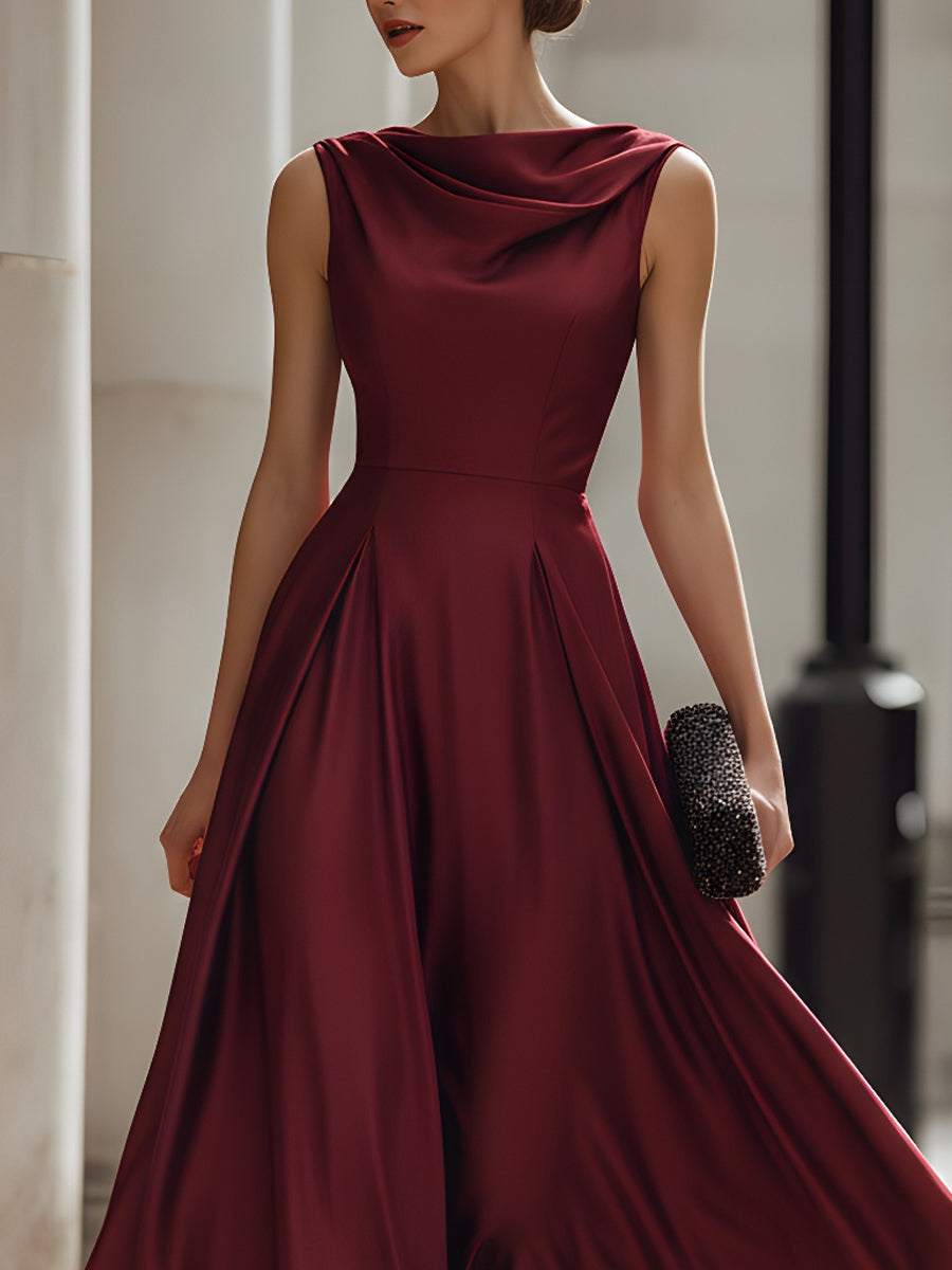Morgan & Brooke | Ivory Draped Defined-Waist Midi Dress