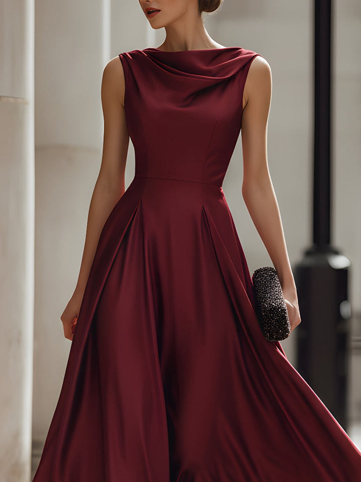 Morgan & Brooke | Ivory Draped Defined-Waist Midi Dress