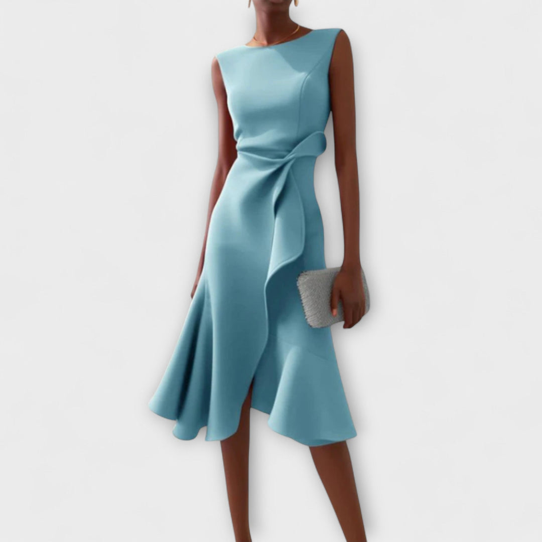 Morgan & Brooke | Black Draped Asymmetric Silk-Blend Dress