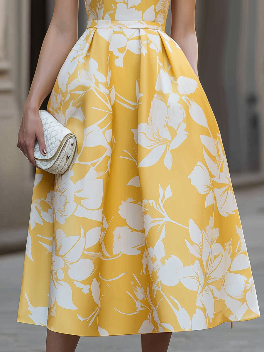 Morgan & Brooke | Ivory Sleeveless Floral-Print Midi Dress