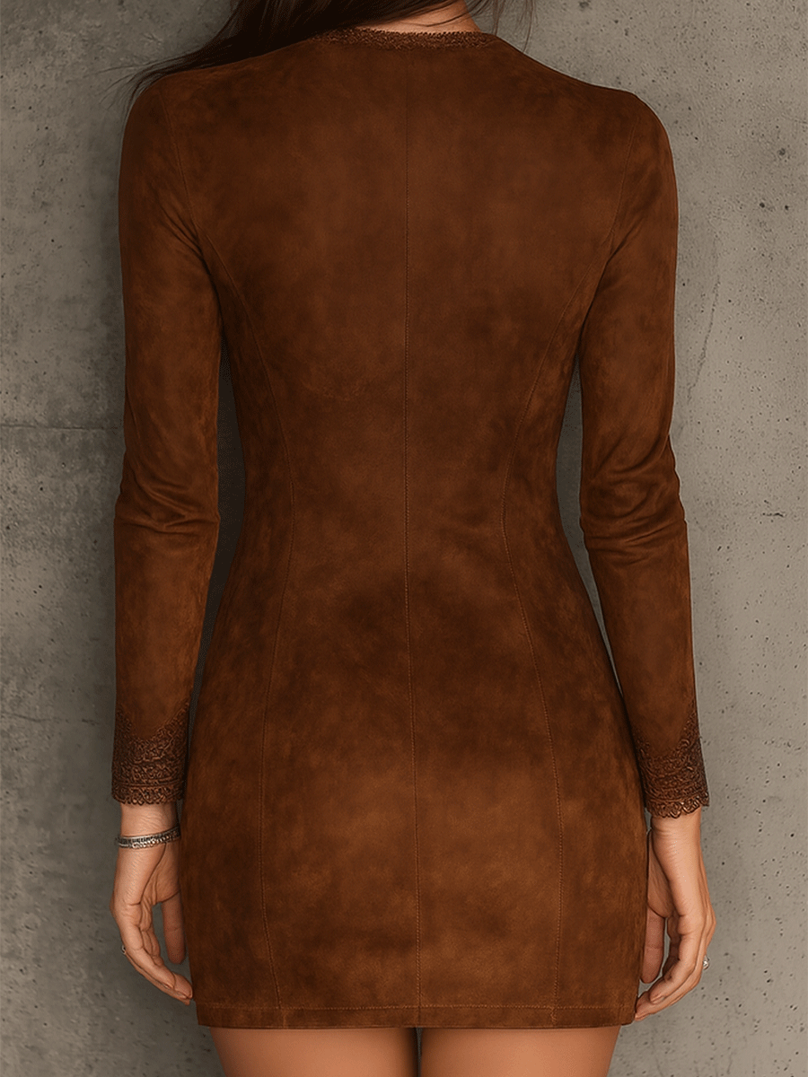Morgan & Brooke | Vintage Caramel Brown Lace Trim Dress