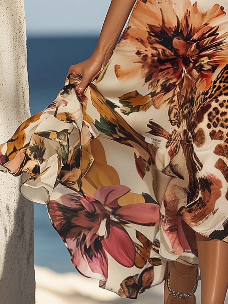 Morgan & Brooke | Halter Neck Leopard And Floral Dress