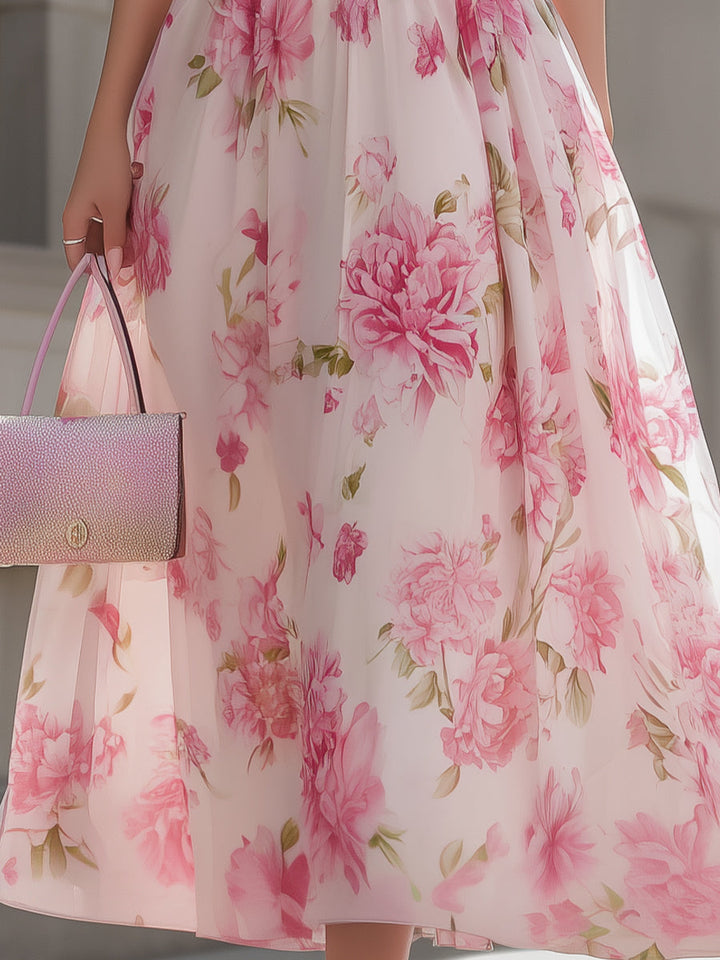 Morgan & Brooke | Pink One-Shoulder Midi Chiffon Dress