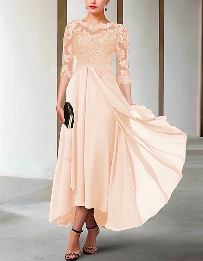 Morgan & Brooke | Chiffon A-Line Three-Quarter Sleeve Dress