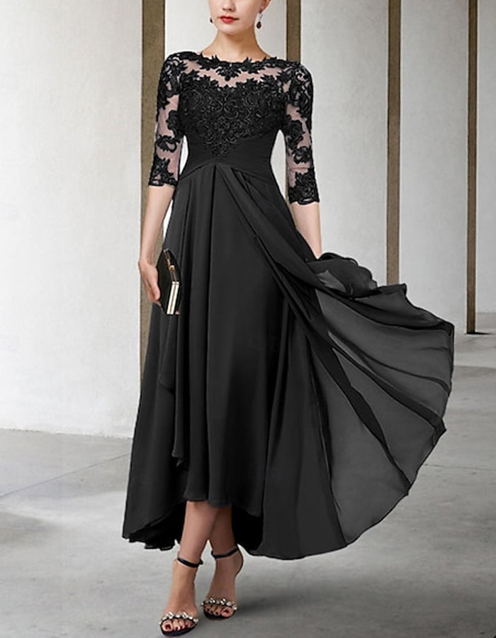 Morgan & Brooke | Chiffon A-Line Three-Quarter Sleeve Dress