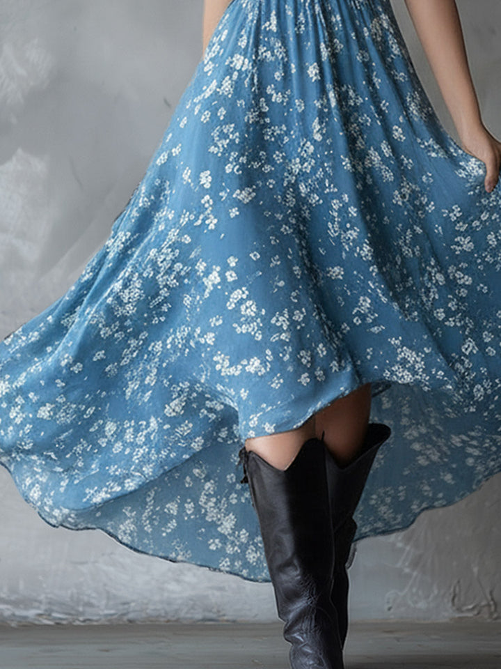 Morgan & Brooke | Navy Blue Chiffon Floral Dress