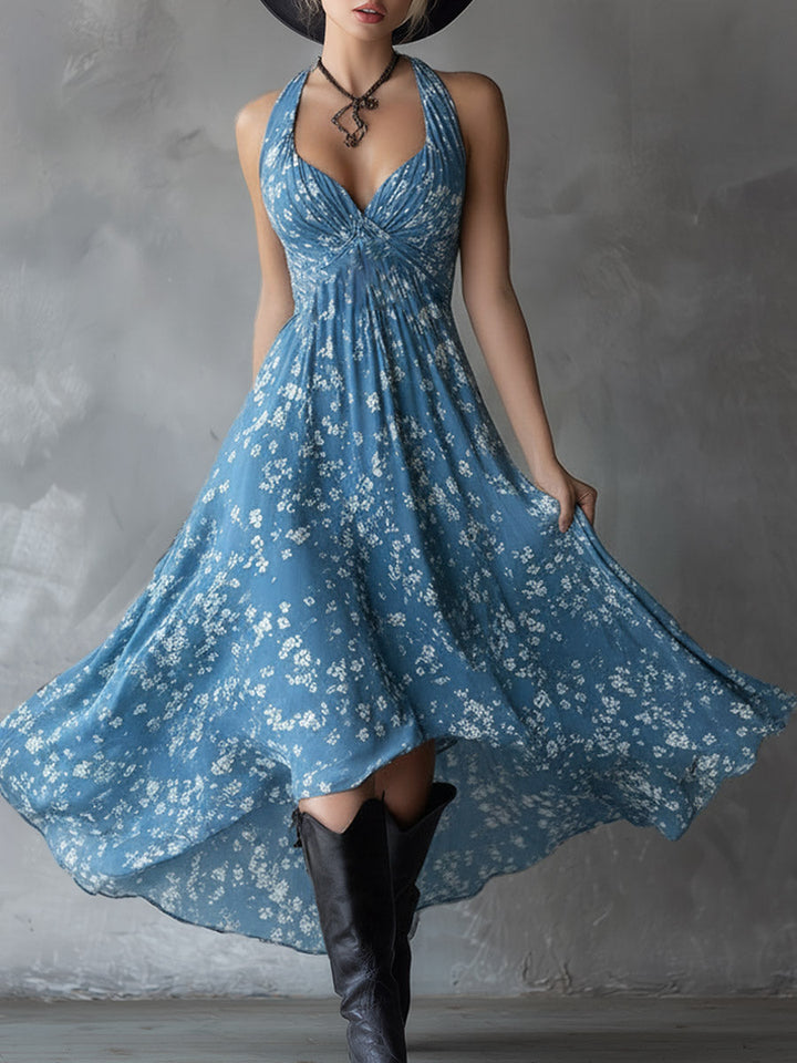 Morgan & Brooke | Navy Blue Chiffon Floral Dress