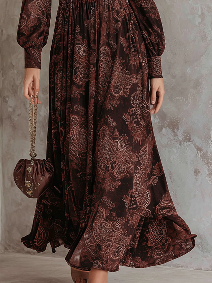 Morgan & Brooke | Retro Zipper Neck Long Sleeve Dress