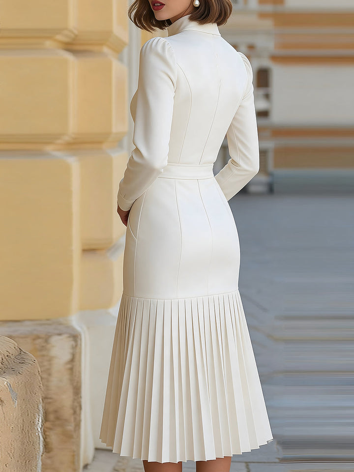 Morgan & Brooke | Black Belted Pleated Polyester Midi Dress