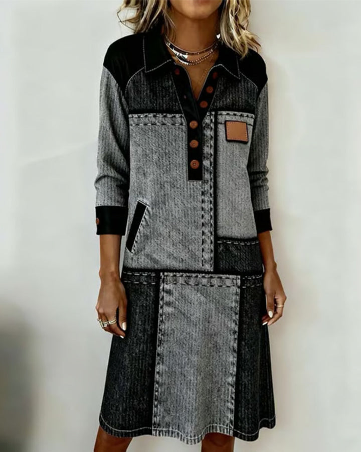 Morgan and Brooke | Dress | Button, Flip, V-neck, Color Block