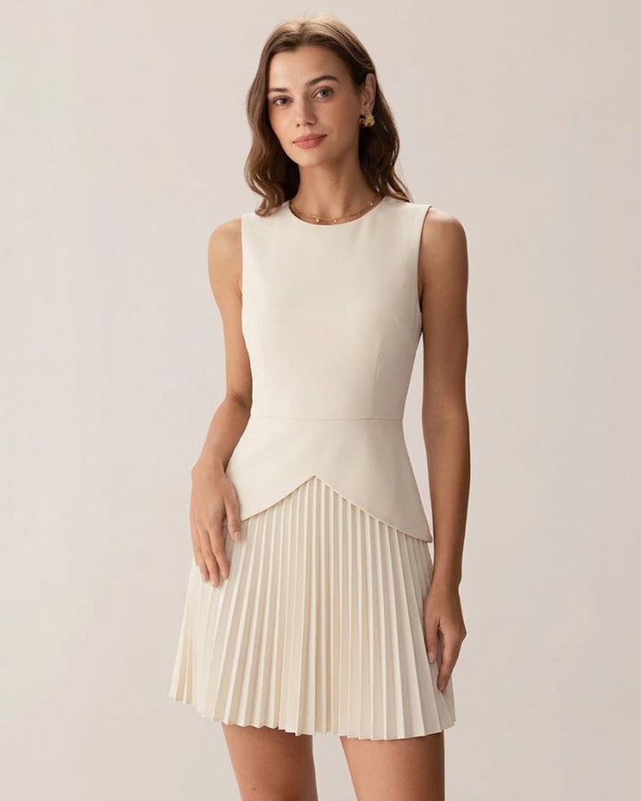 Morgan and Brooke | Round Neck Skater Mini Dress for Women in Apricot