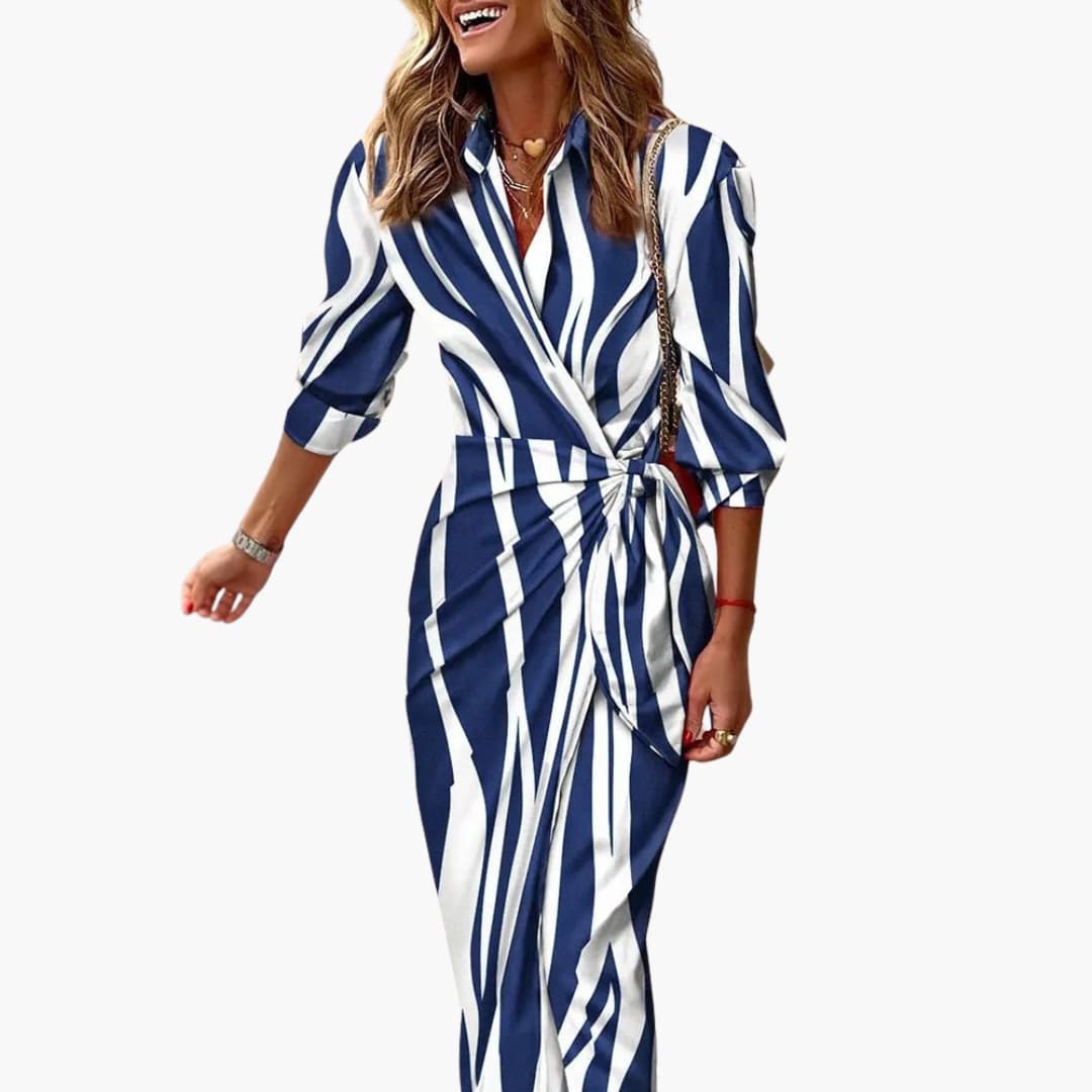 Morgan & Brooke | Striped Midi Button-Up Cotton Shirt Dress
