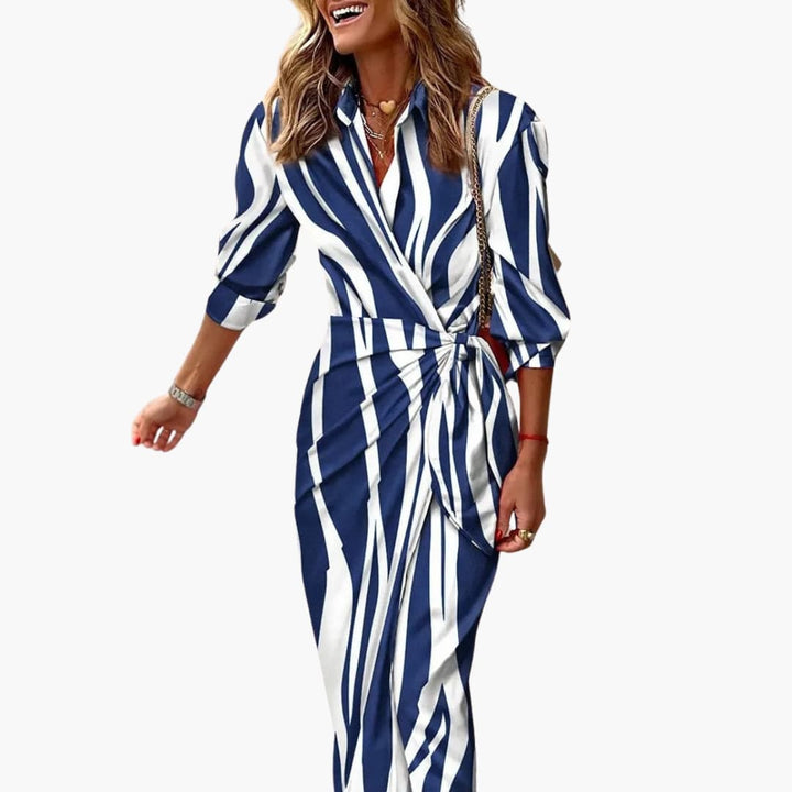 Morgan & Brooke | Striped Midi Button-Up Cotton Shirt Dress