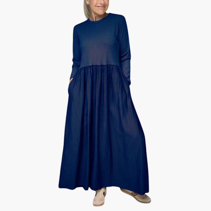 Morgan & Brooke | Neutral Long-Sleeve Midi Knit Dress