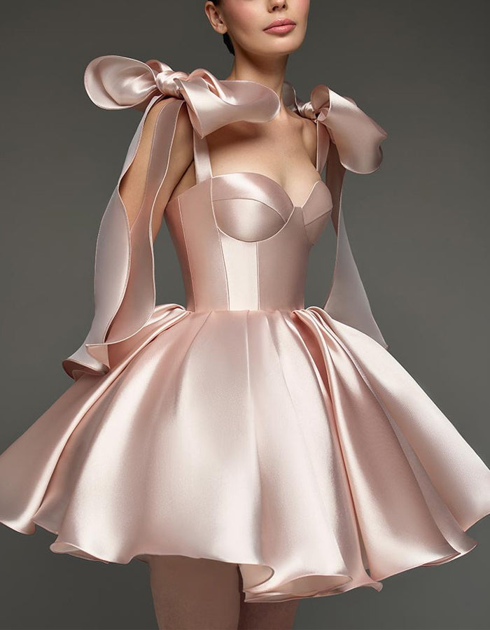Morgan & Brooke | Light Pink Satin Cocktail Sweetheart Dress