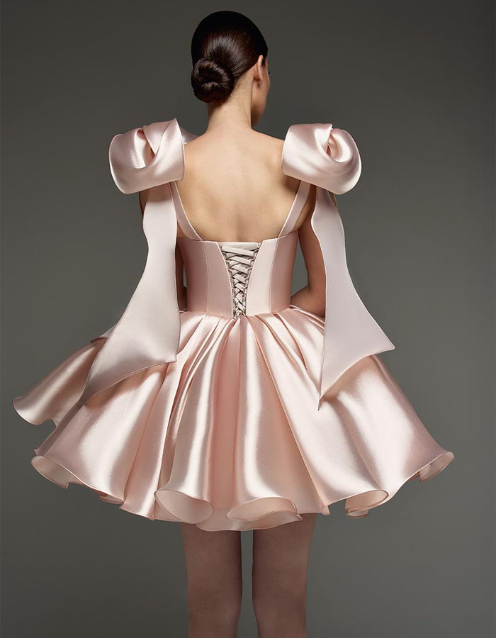 Morgan & Brooke | Light Pink Satin Cocktail Sweetheart Dress