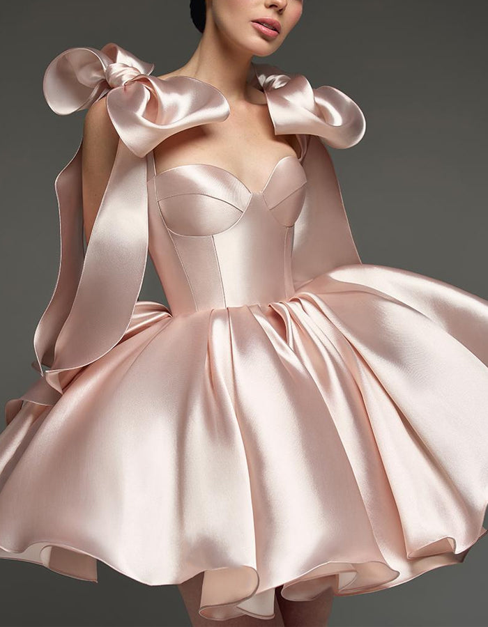 Morgan & Brooke | Light Pink Satin Cocktail Sweetheart Dress