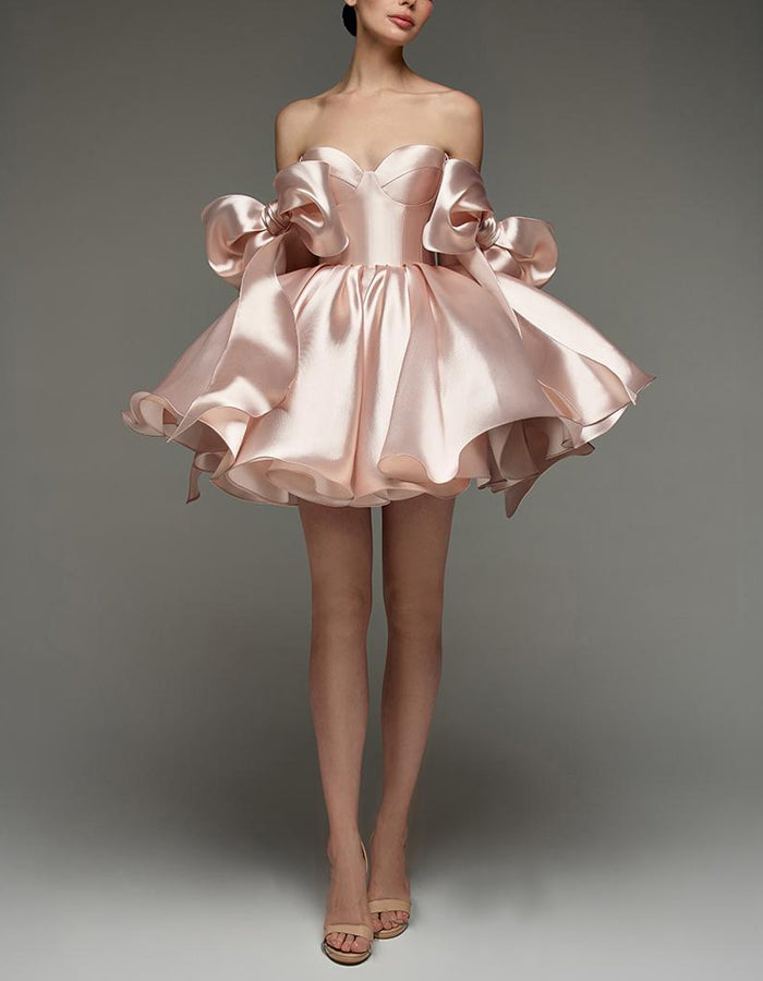 Morgan & Brooke | Light Pink Satin Cocktail Sweetheart Dress