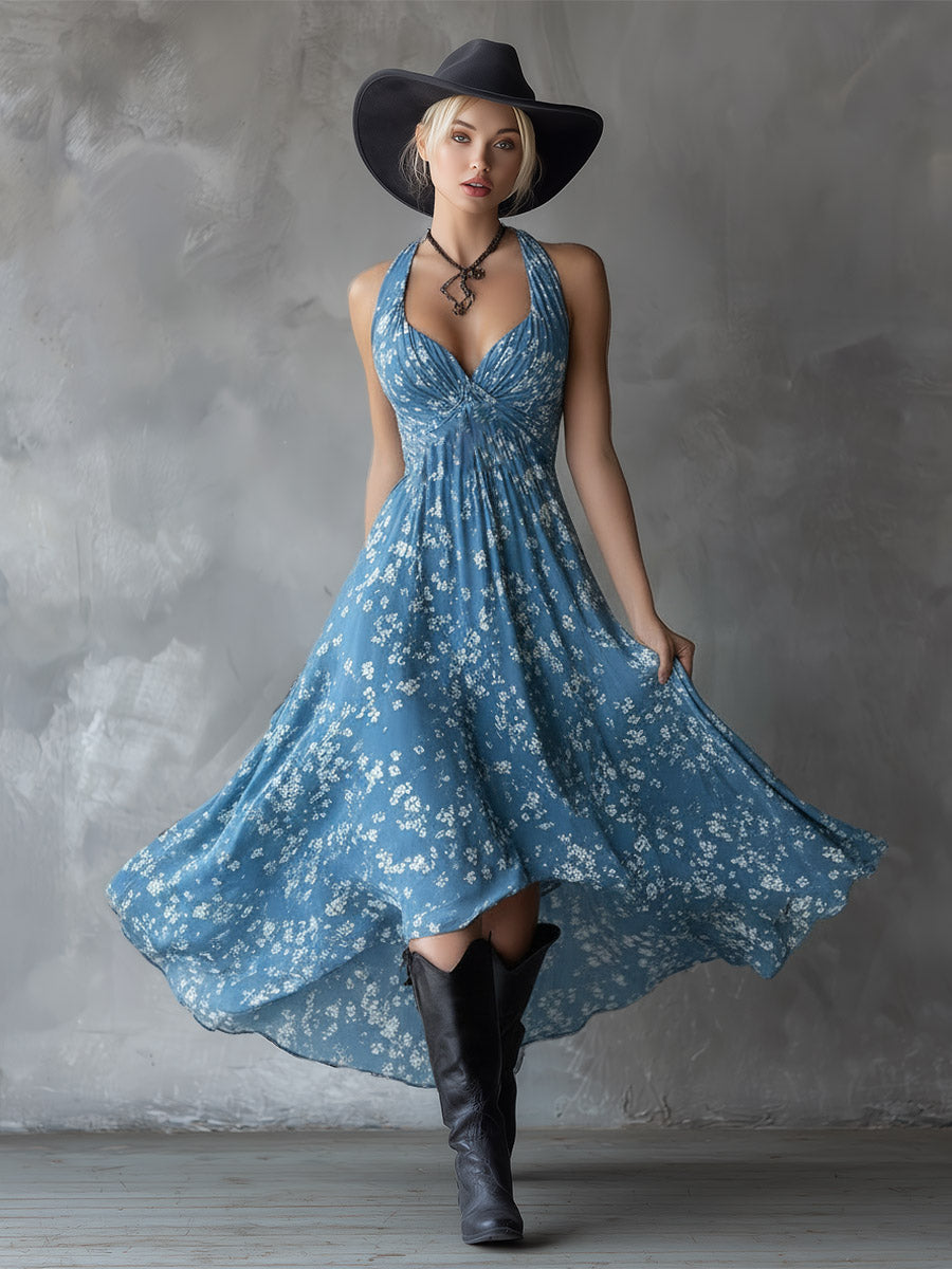 Morgan & Brooke | Navy Blue Chiffon Floral Dress