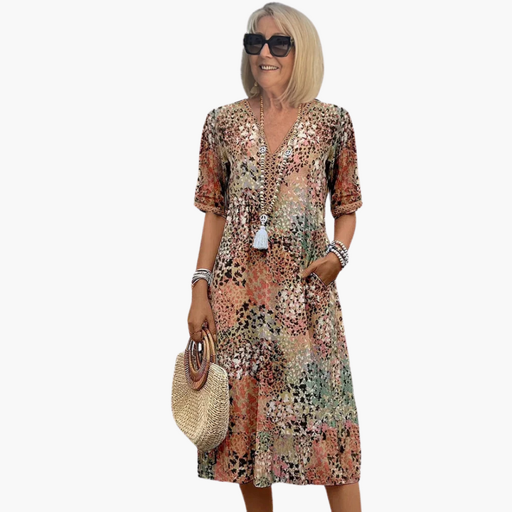 Morgan & Brooke | Multi-Color Midi Patch-Pocket Cotton-Blend Dress