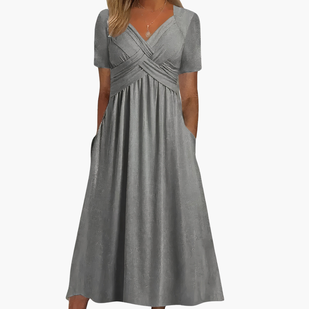 Morgan & Brooke | Black V-Neck A-Line Stretch Jersey Dress