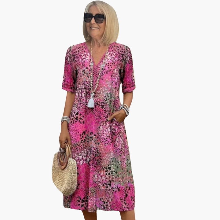 Morgan & Brooke | Multi-Color Floral Print A-Line Cotton Dress