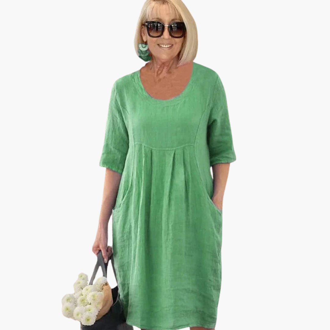 Morgan & Brooke | Ivory Button-Front Patch-Pocket Linen-Blend Dress