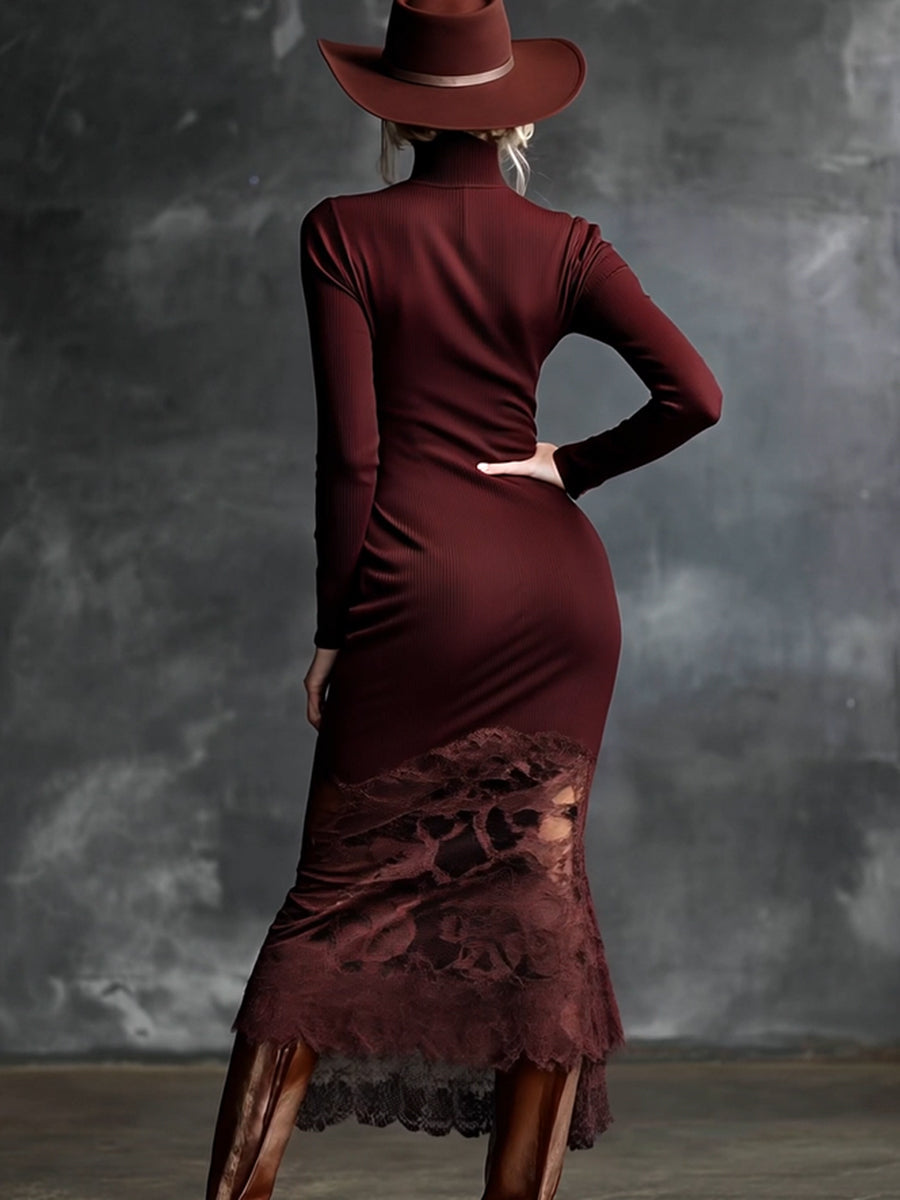 Morgan & Brooke | Burgundy Lace Evening Dress