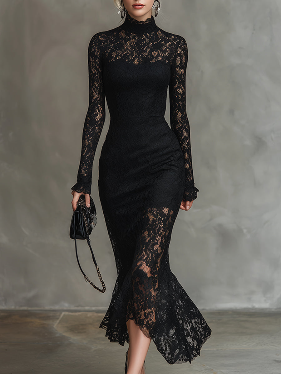 Morgan & Brooke | Black Lace Fishtail Evening Dress