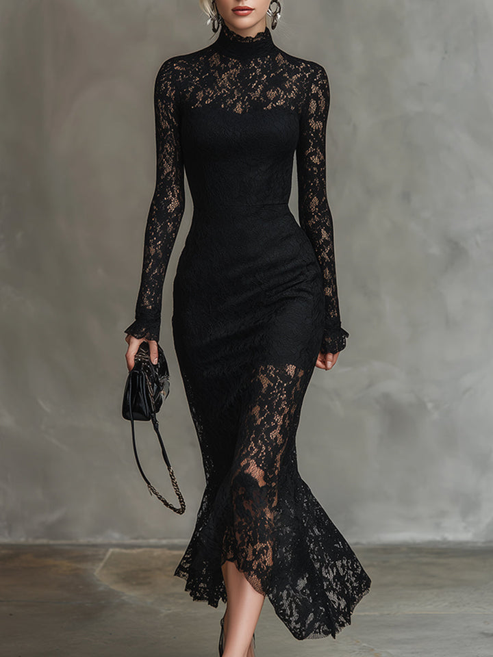 Morgan & Brooke | Black Lace Fishtail Evening Dress