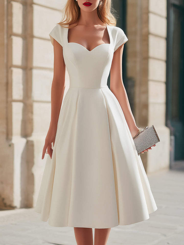 Morgan & Brooke | Ivory Sweetheart Neckline Cap-Sleeve Satin Midi Dress