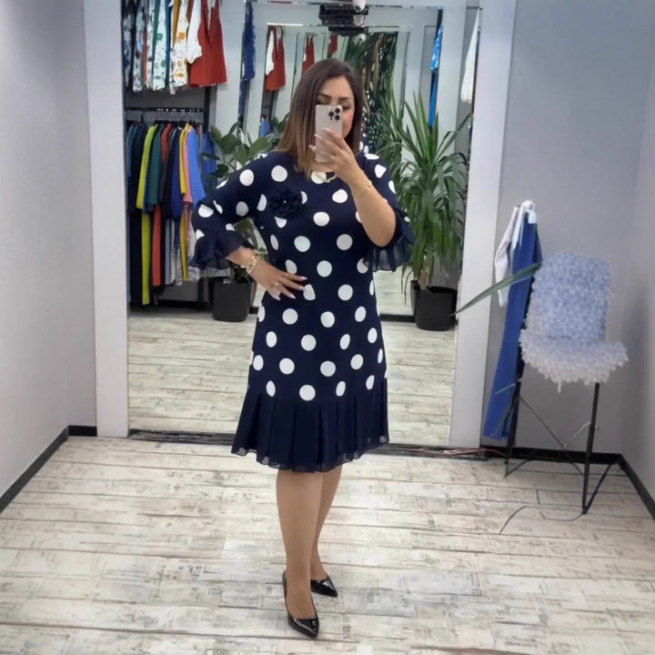 Morgan & Brooke | Pleated Polka Dot Midi Dress