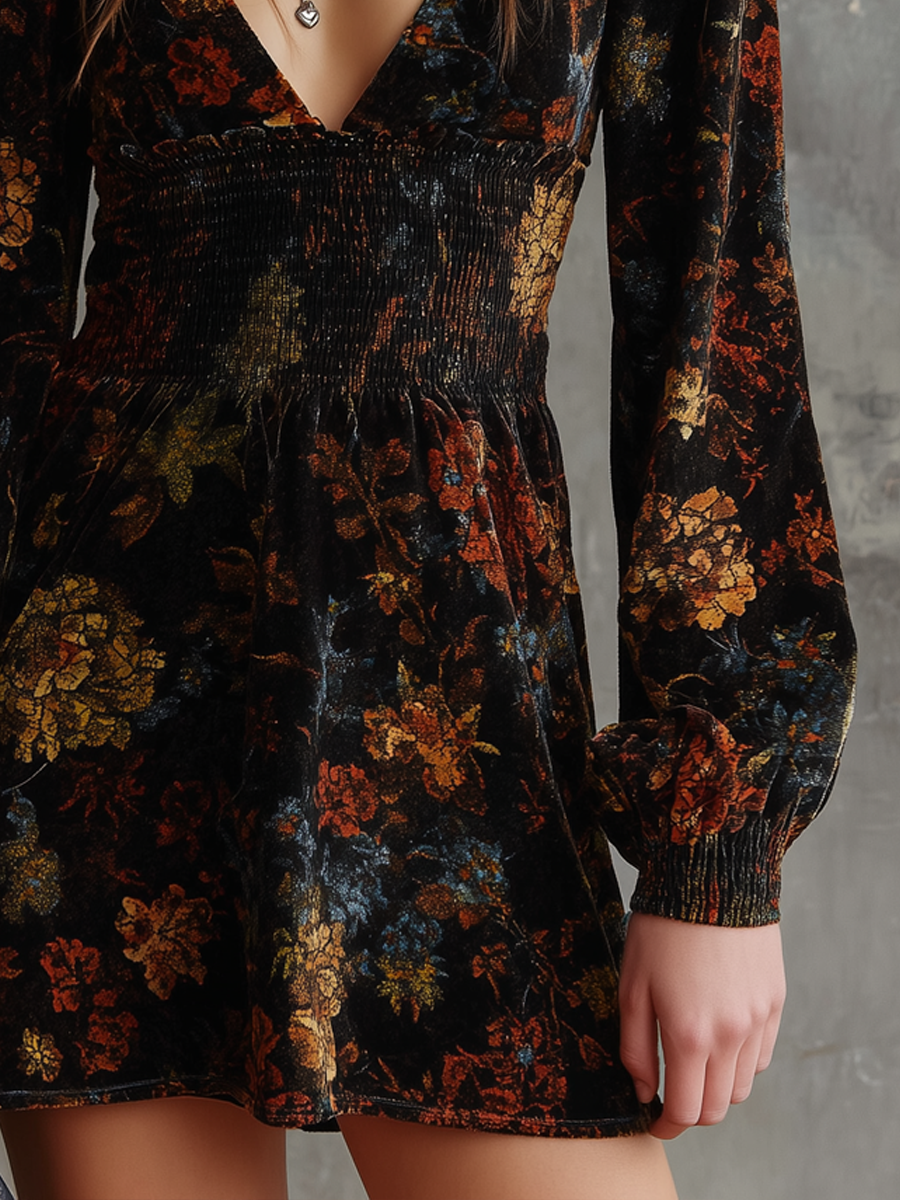 Morgan & Brooke | Retro Floral Print Pleated Waist Dress