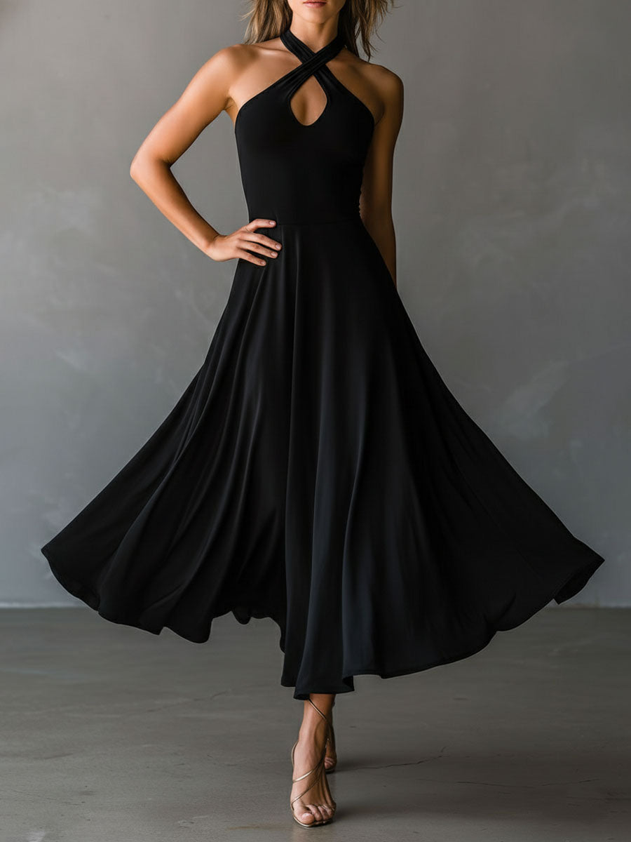 Morgan & Brooke | Black Halter Neck Evening Dress