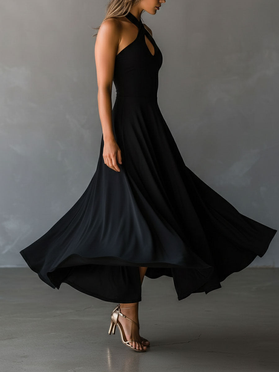 Morgan & Brooke | Black Halter Neck Evening Dress