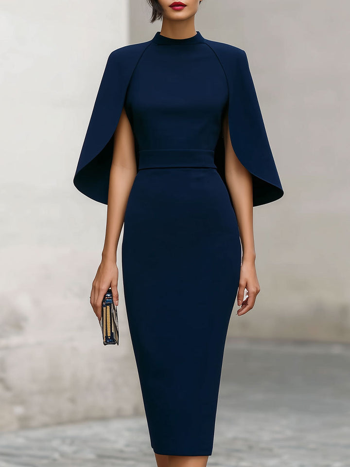 Morgan & Brooke | Navy Cape-Sleeve Midi Dress