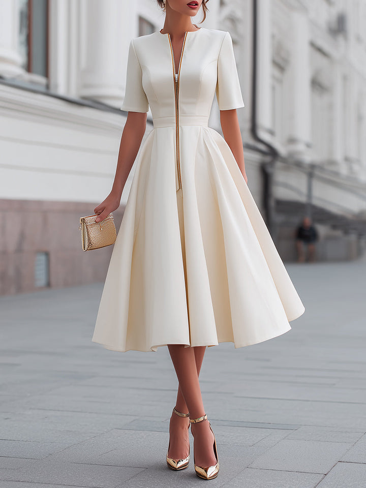Morgan & Brooke | Zip-Front Fit-and-Flare Stretch Jersey Dress